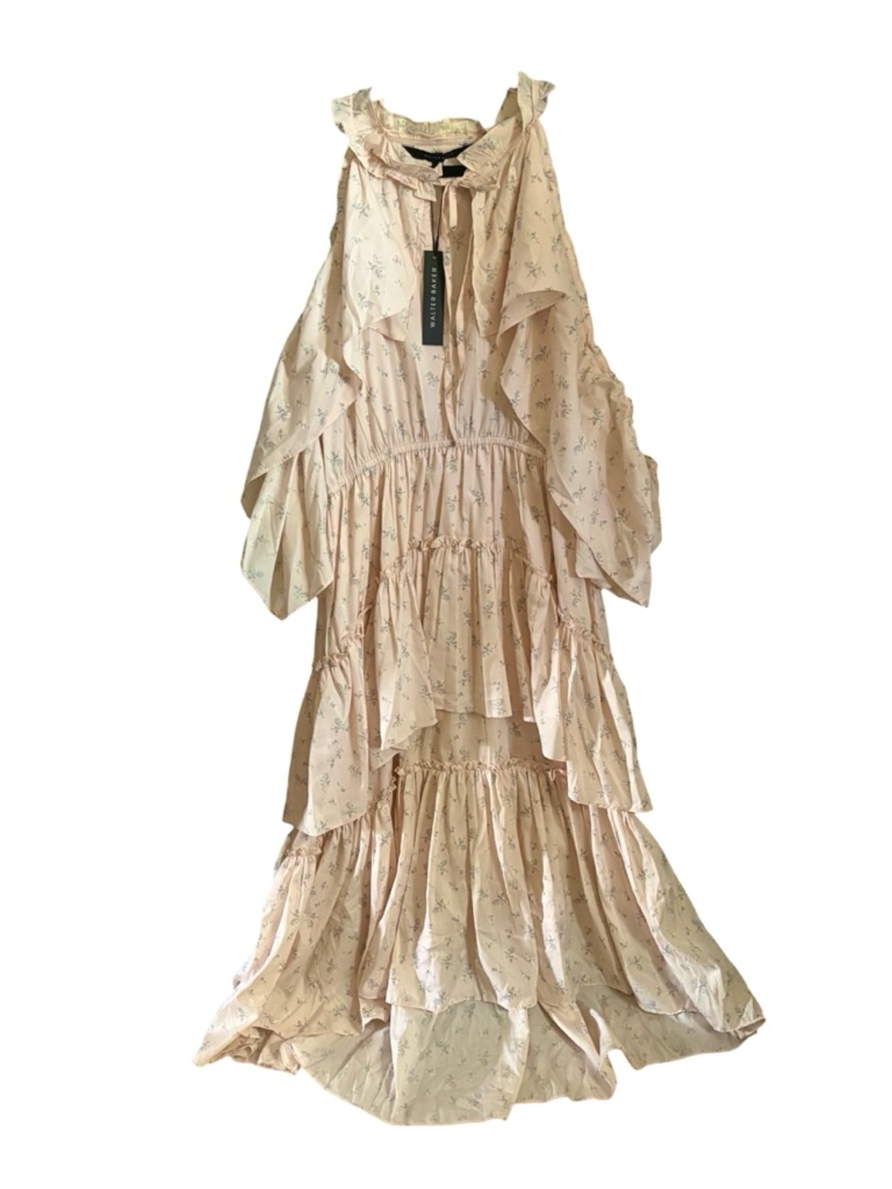 NWT!! Walter Baker Blush Pink Floral Ruffled Drapey Boho Maxi Dress Sz 8